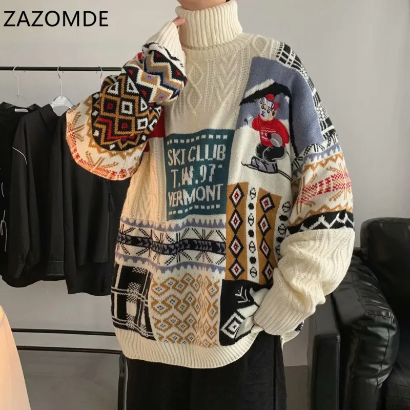 Top Trends: ZAZOMDE 2023 Winter Men Turtleneck Sweaters Christmas Ski Bear Knitted Pullovers Casual Sweaters Male Knitwear Hip Hop Pullovers Shoppable Styles