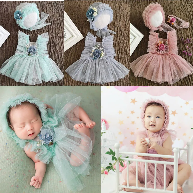 Top Trends: 3Pcs / Set Newborn Baby Photography Props Costume Baby Hat Lace Dress Baby Outfit Baby Girls Photography Photo Shoot Accessories Shoppable Styles