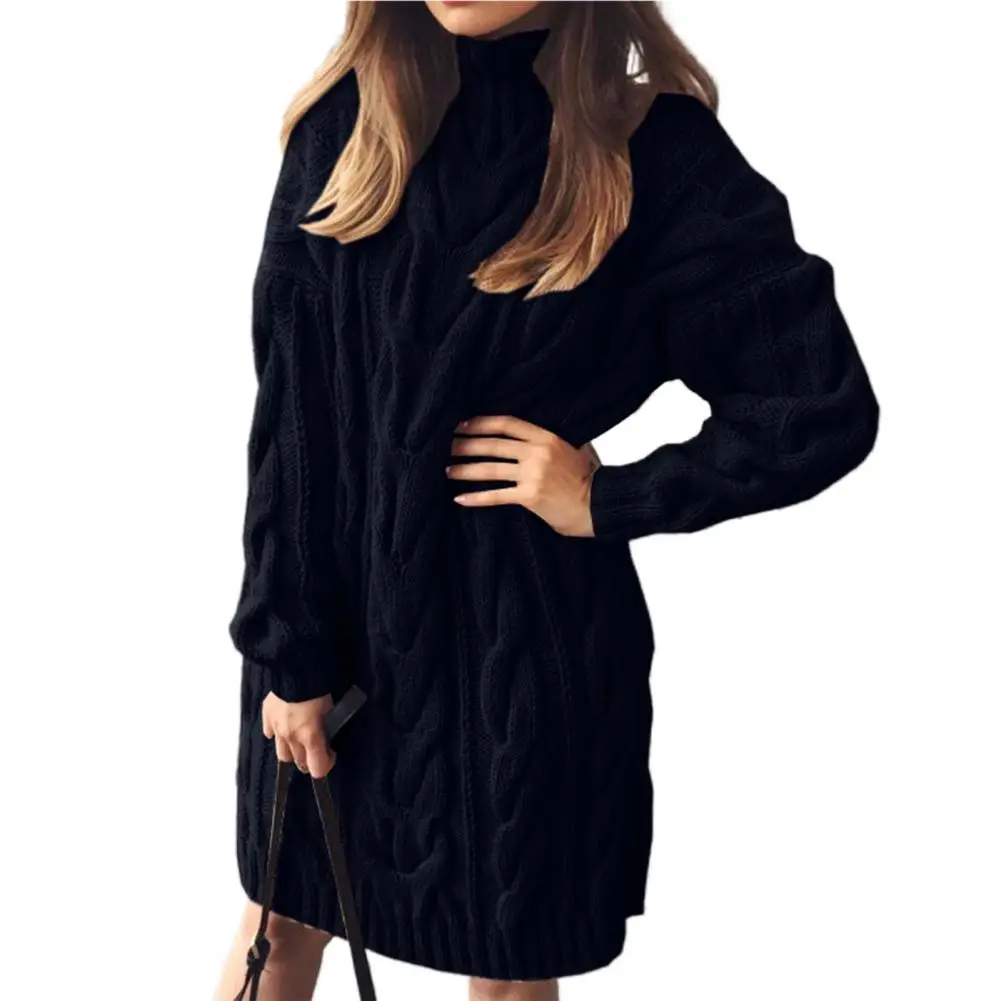 Top Trends: Lady Sweater Dress Solid Color Warm High Collar Twisted Long Sleeve Dresses Knitted Pullovers Sweaters For Work Shoppable Styles - Image 3