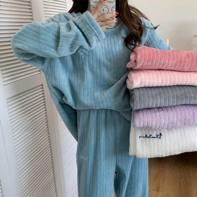 Top Trends: Winter Pyjamas Set Women's Flannel Pajamas Autumn And Warm Coral Bath Velvet Suit Badjas Female Sleepwear Robes 2021 Clothes Shoppable Styles