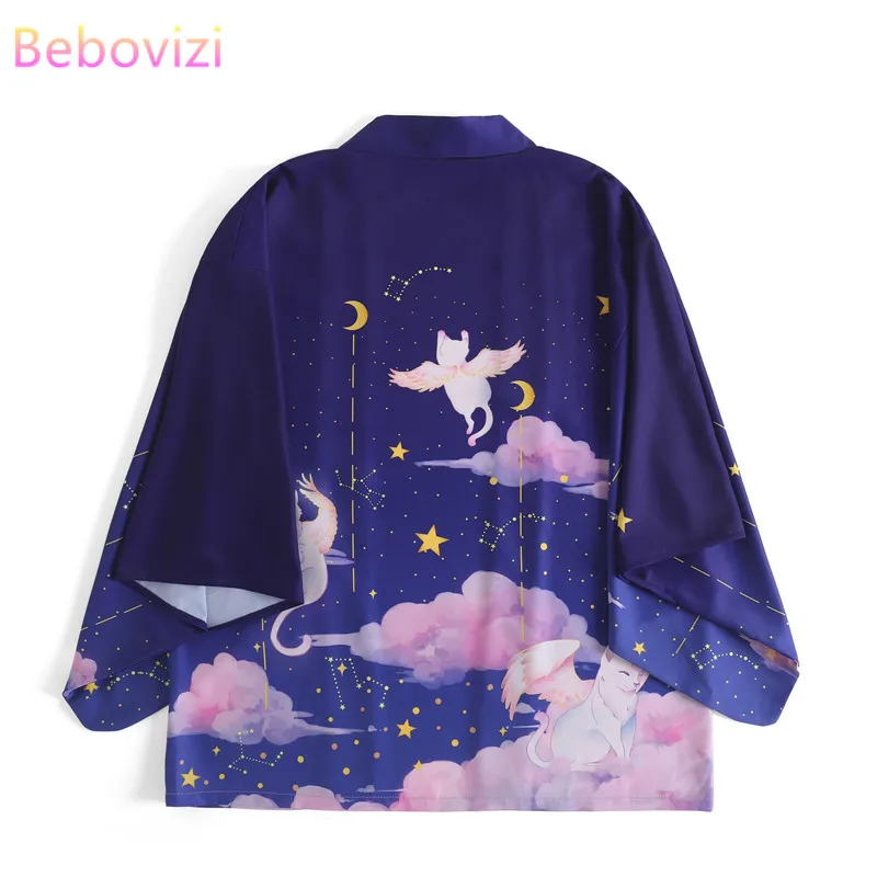 Top Trends: 2021 New Loose Purple Kawaii Cats Print Japanese Streetwear Cardigan Women Men Harajuku Haori Kimono Cosplay Blouse Top Yukata Shoppable Styles