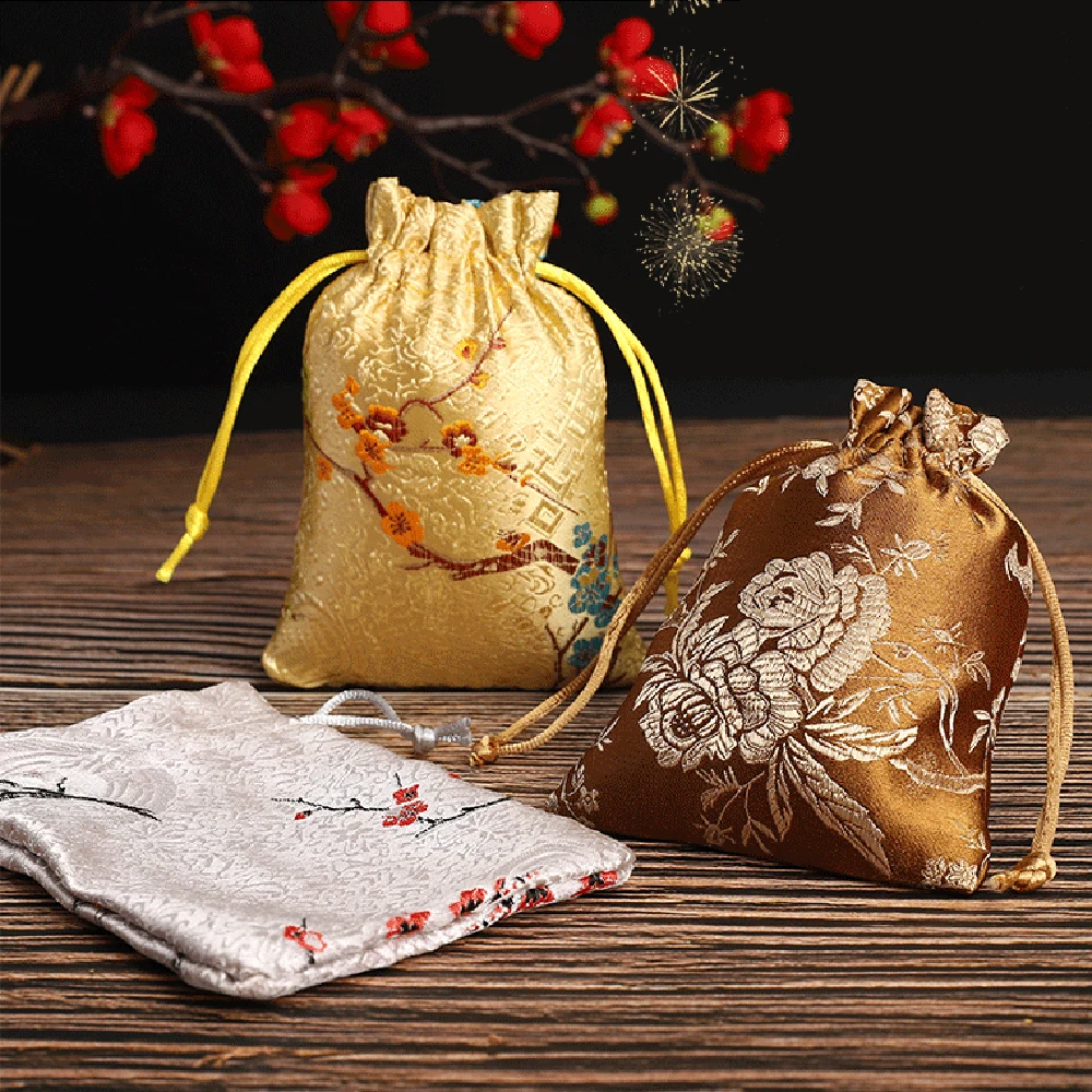 Top Trends: Satin Embroidered Vintage Storage Bag Christmas Drawstring Adjustable Wedding Birthday Jewllery Packing Gift Bags Pouches Shoppable Styles