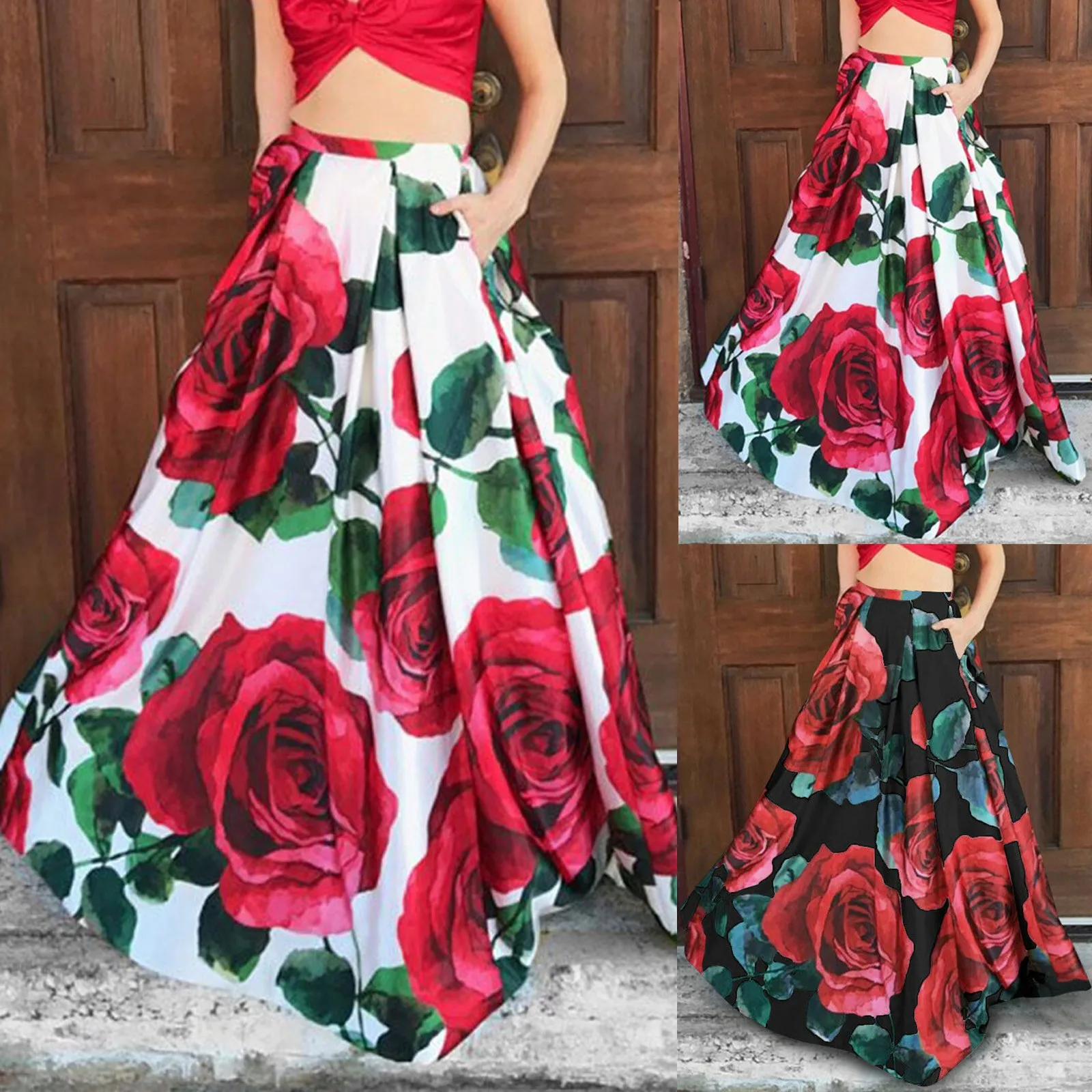 Top Trends: Fashion Flower Printed Women Bohemian Maxi Skirts High Waist Long Skirt Casual Loose Beach Party Buttoms Plus Size Dress 2021 Shoppable Styles