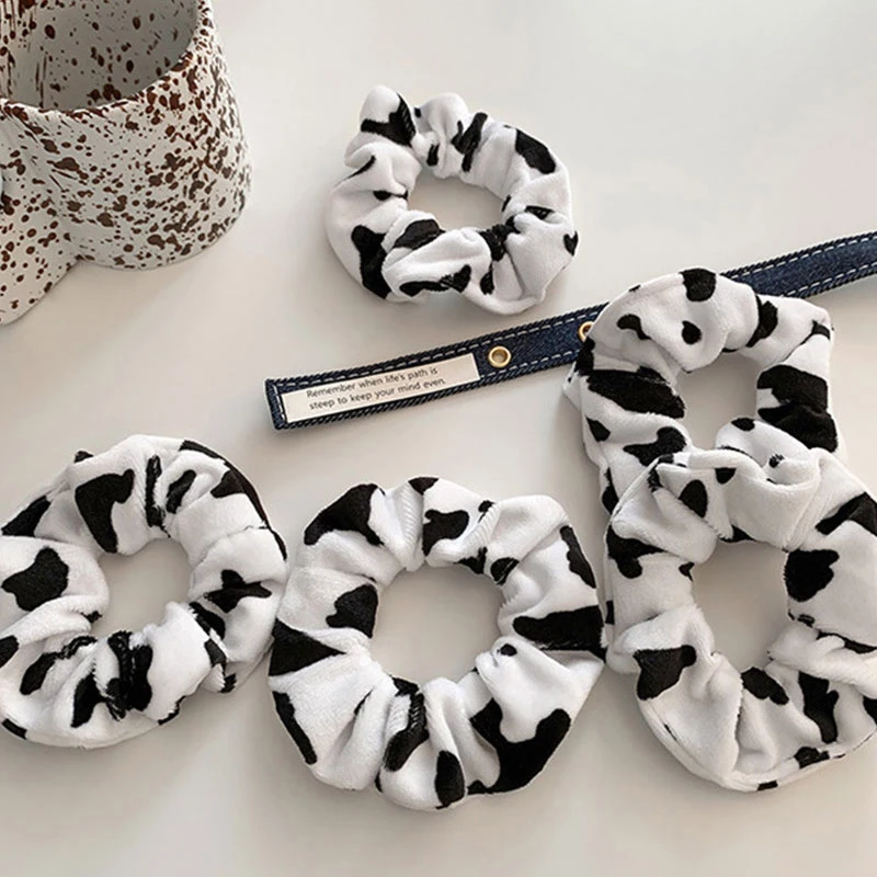 Top Trends: Fashion Cow Pattern Velvet Hair Scrunchies Women Girls Elastic Hair Rubber Bands Accessories Tie Ponytail Holder Headdress Shoppable Styles