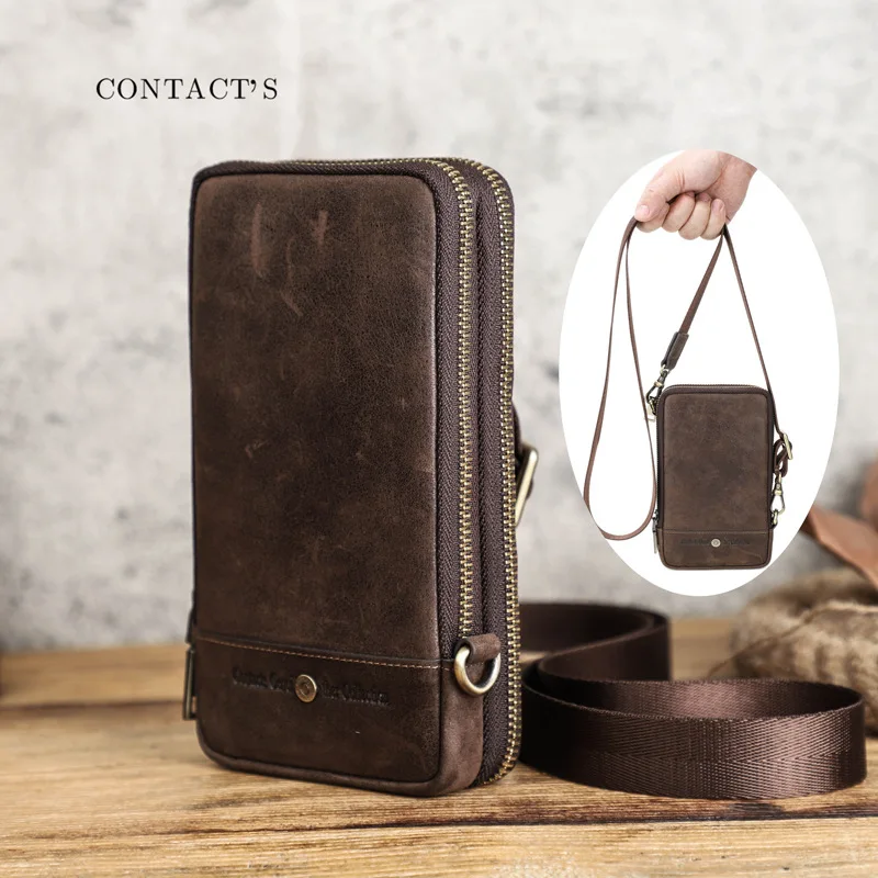 Top Trends: New Men&#039;s Leather Shoulder Bags Wallet Card Holder Messenger Bags Crazy Horse Cowhide Men&#039;s Mobile Phone Bag Waist Bag Shoppable Styles