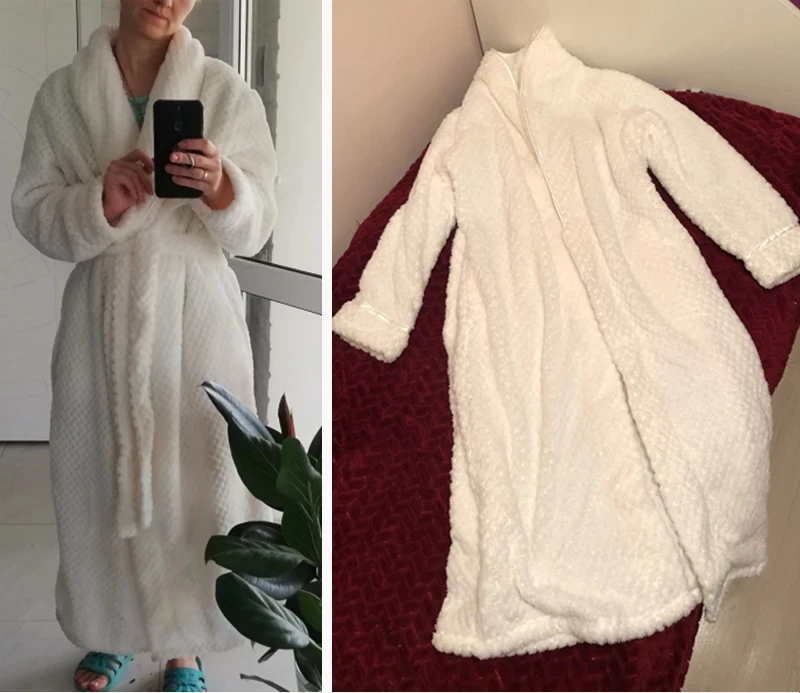 Top Trends: Winter Long Bathrobe Women Fluffy Warm Lover Bath Robe With Sashes Soft Kimono Dressing Gown Solid Comfortable Sleepwear Female Shoppable Styles - Image 5