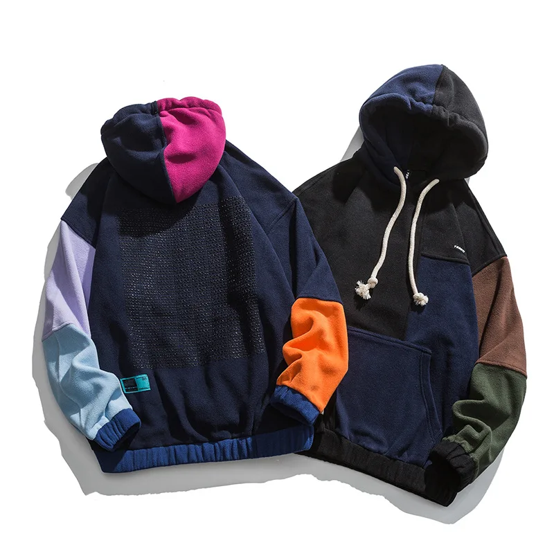 Top Trends: 2023 Winter Fleece Hoodies Sweatshirt Men Hip Hop Color Block Patchwork Pullover Hoodie Streetwear Tops Oversize WE141 Shoppable Styles - Image 4