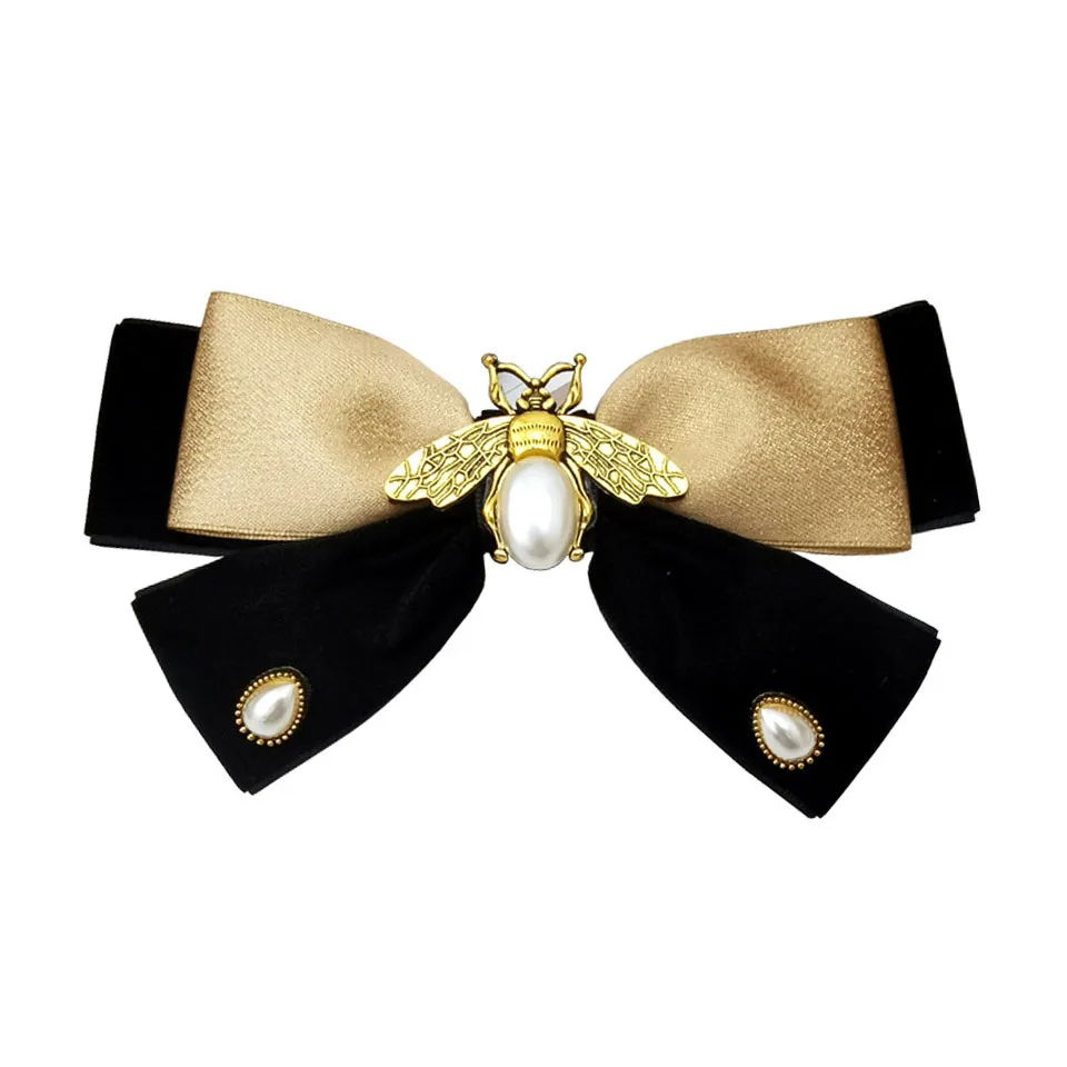 Top Trends: Retro Fabric Velvet Bow Hairpin Pearl Bee Hairclips For Women Female Spring Clip Headwear Hairgrips Korean Hair Accessories Shoppable Styles