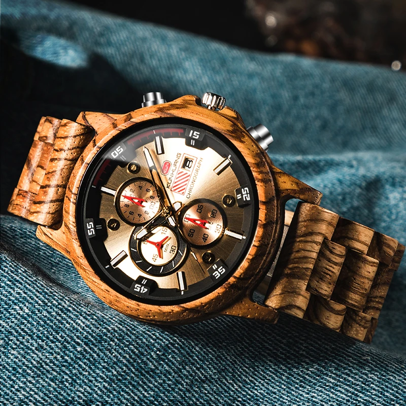 Top Trends: 2023 Wooden Watch Men Multi-function Sports Wood Wristwatches Male Clock Date Display Casual Men's Luxury Wood Chronograph Shoppable Styles