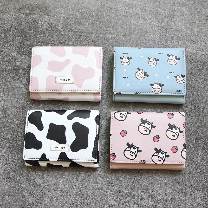 Top Trends: New Multi-card Slot Short Small Coin Purse Ladies Mini Wallet Tri-fold Cartoon Cow Pattern Women's Wallets Card Holder Girl Gift Shoppable Styles