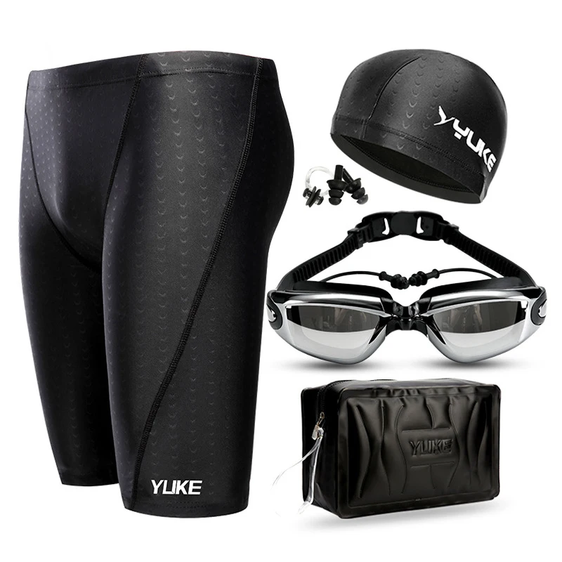 Top Trends: Men Swimming Shorts Waterproof Competition Swim Equipment Goggles With Ear-plug Cap Case Trunks Briefs Swimwear Half Pants 2022 Shoppable Styles