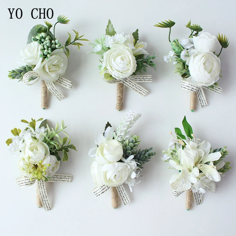 Top Trends: YO CHO Wrist Corsage Wedding Boutonnieres Artificial Silk Rose Bridal Wrist Flower Girl Bracelet Men Corsage White Boutonniere Shoppable Styles