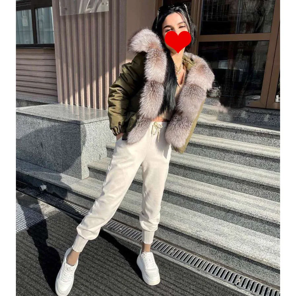 Top Trends: MAOMAOKONG 2024 Fashion Short Women's Real Fox Fur Coat Natural Big Raccoon Fur Collar Winter Parka Bomber Jacket Waterproof Shoppable Styles - Image 5