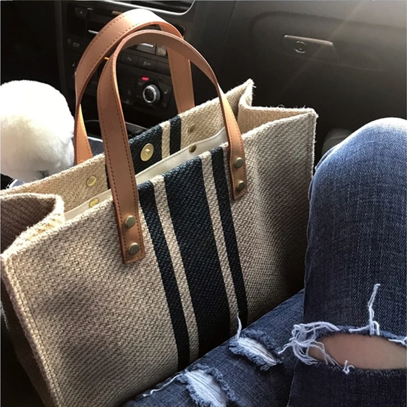 Top Trends: Simple Fashion Large-capacity Handbag For Ladies Vintage Striped Tote For Female Portable Ol Business Briefcase Korean Style Shoppable Styles