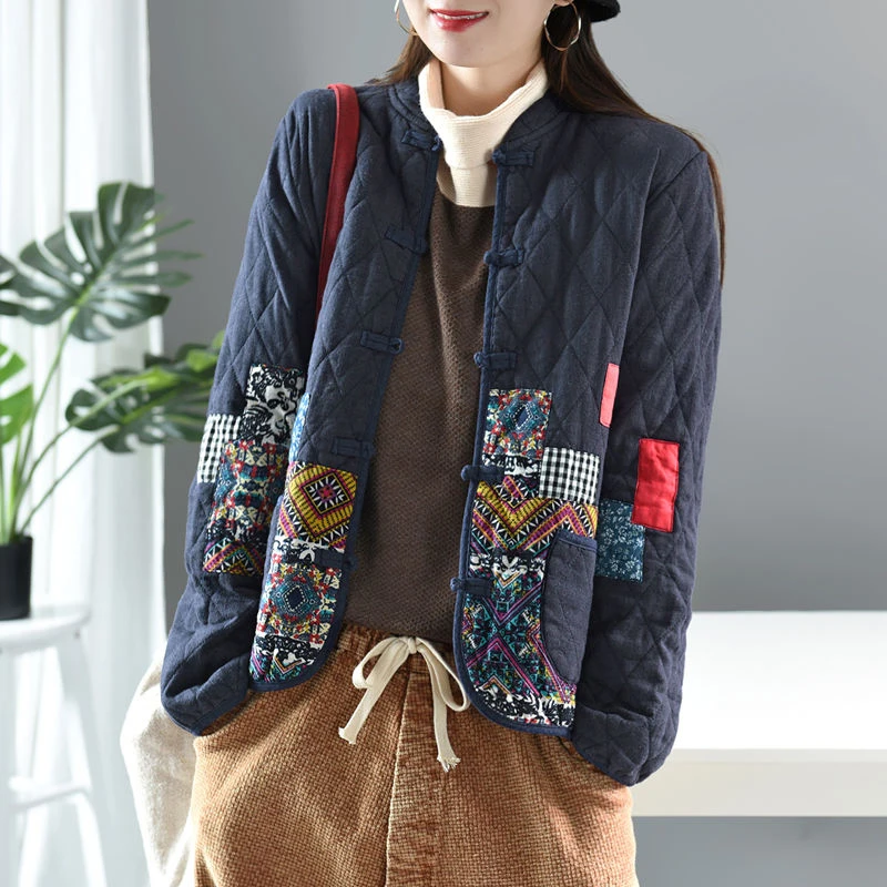 Top Trends: Autumn Winter Arts Style Women Long Sleeve Vintage Short Coat Patchwork Cotton Linen Single Breasted Thicken Jackets S407 Shoppable Styles