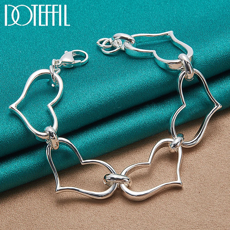 Top Trends: DOTEFFIL 925 Sterling Silver 24K Gold Big Heart-Shaped Bracelet Chain For Women European Charm Wedding Engagement Party Jewelry Shoppable Styles