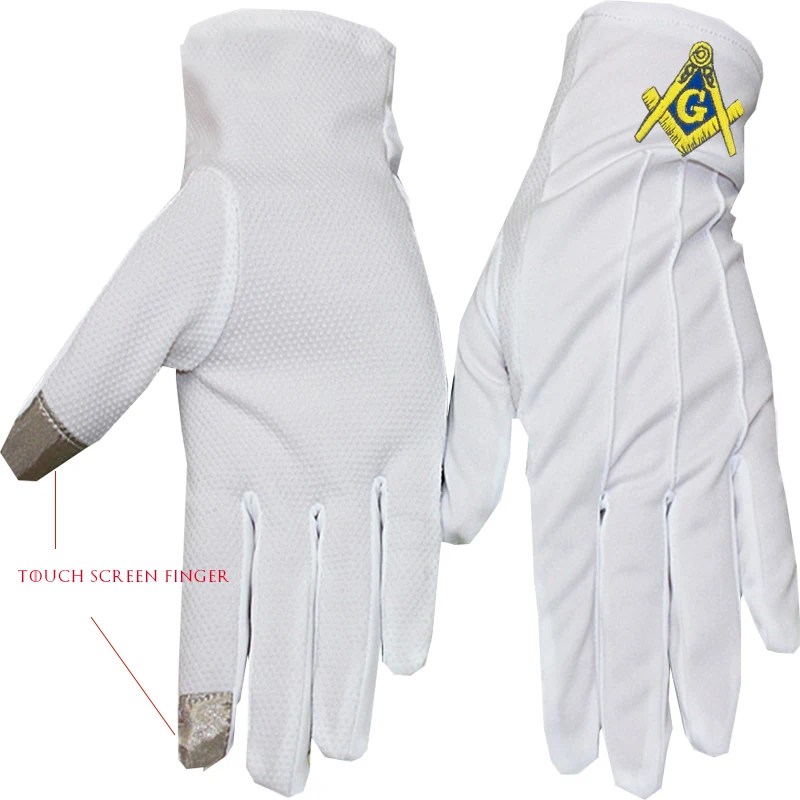 Top Trends: Golden Square And Compass Freemasonry Embroidery, Dot Plastic Anti-slip, Touch Screen, Polyester Gloves- White Shoppable Styles