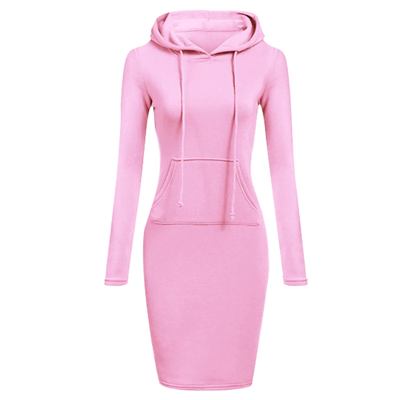 Top Trends: Women's Fashion Sweatshirt Dresses For Women Pocket Hooded Casual Dress Solid Color Long Sleeve Mini Dress Shoppable Styles - Image 2