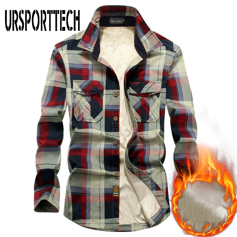 Top Trends: Brand Winter Plaid Fleece Shirt Men 100% Cotton Liner Casual Long Sleeve Shirts Outerwear Thick Warm Autumn Shirt Chemise Homme Shoppable Styles