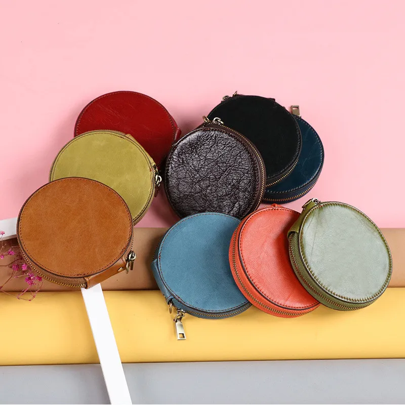 Top Trends: Retro Round Genuine Leather Coin Wallet Pouch Small Mini Women's Zipper Purses Wristlet Clutch Bag Children Key Holders Handbags Shoppable Styles - Image 2