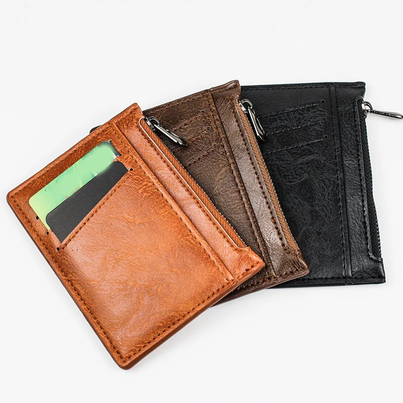 Top Trends: Men's Credit ID Card Holder Business Card Case Slim PU Leather Zipper Wallet Coin Short Purses Money Case Male Travel Wallets Shoppable Styles