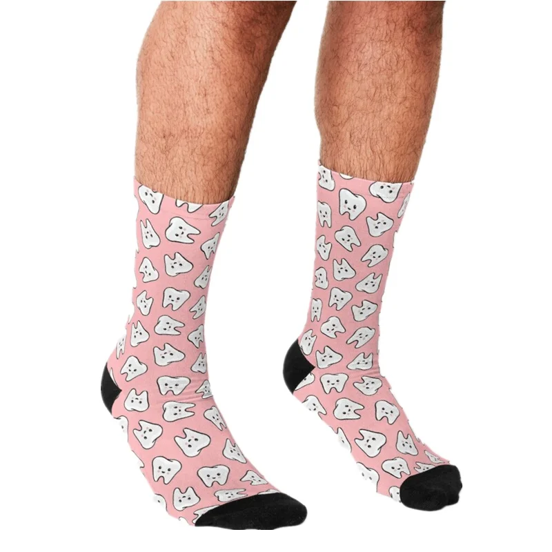 Top Trends: Men's Socks Funny Happy Teeth On Pink Printed Men Harajuku Happy Hip Hop Novelty Cute Boys Crew Casual Crazy Socks For Men Shoppable Styles