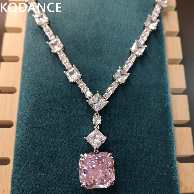 Top Trends: KQDANCE Simulated 15mm Square Emerald Green Yellow Pink Moissanite Diamond Tennis Necklace For Women Silver Gold Plated Jewelry Shoppable Styles