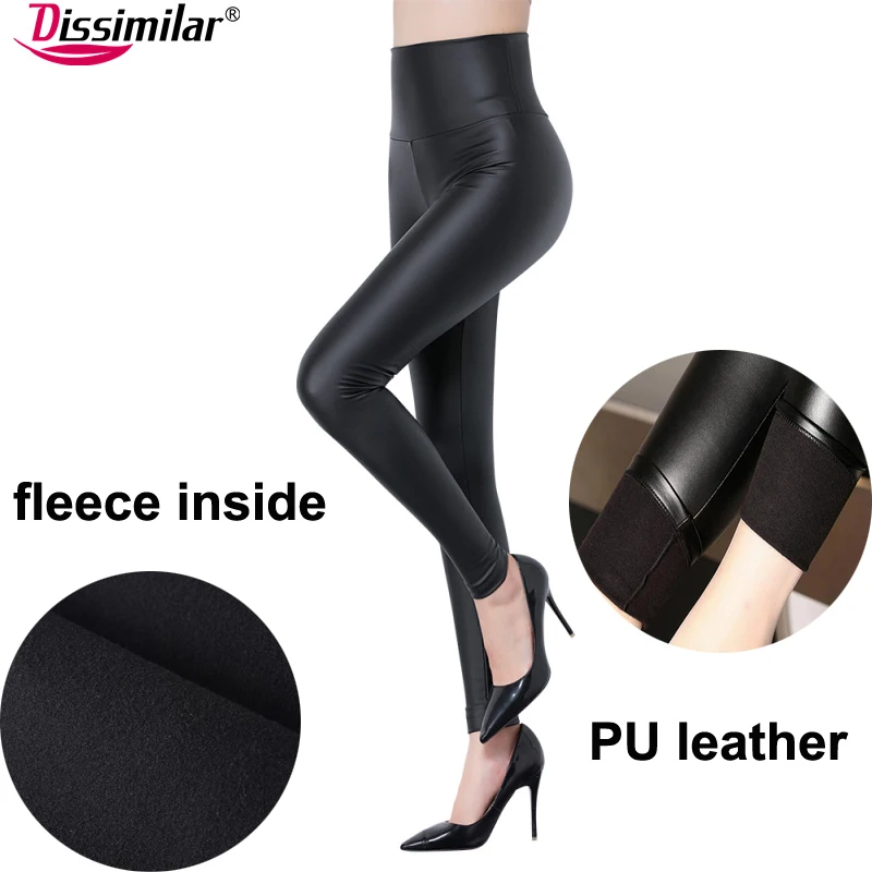 Top Trends: PU Leather High-Waist Textured Leggins Pants Slim Fleece Trousers Matt Black Leggings 5 Sizes Shoppable Styles