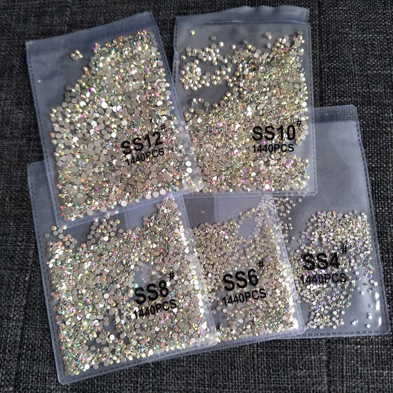 Top Trends: 1440pcs Flatback Nail Crystals Rhinestones For Nails 3D Nail Art Decorations SS3-SS12 DIY Glass Gems Stones AB Clear Rose Gold Shoppable Styles