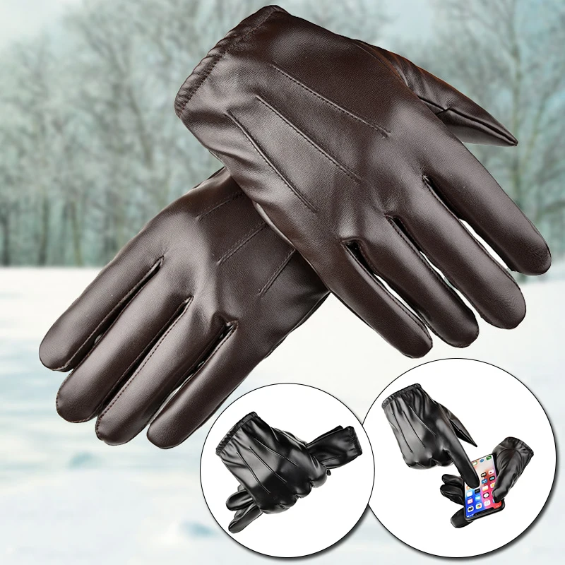 Top Trends: 1pair Men's PU Leather Winter Autumn Driving Keep Warm Gloves Cashmere Tactical Gloves Black Outdoor Sports Waterproof Mitten Shoppable Styles