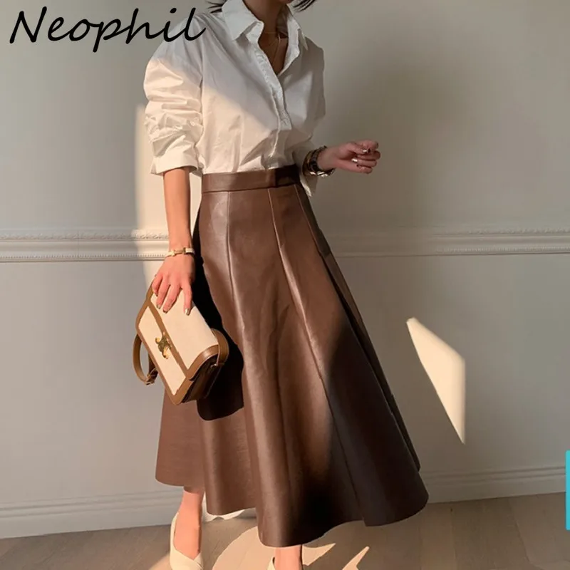 Top Trends: Neophil Chic Ladies Latex Flare Black Skirts Vintage Pu Faux Leather Ball Gown Long Skirt Thick Party A-Line Swing Faldas S21836 Shoppable Styles