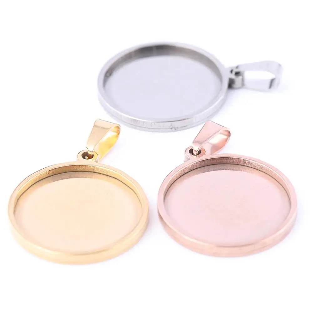 Top Trends: 10pcs 20mm Rose Gold Plated Stainless Steel Pendant Cabochon Base Settings Diy Blank Cameo Bezel Trays For Jewelry Making Shoppable Styles