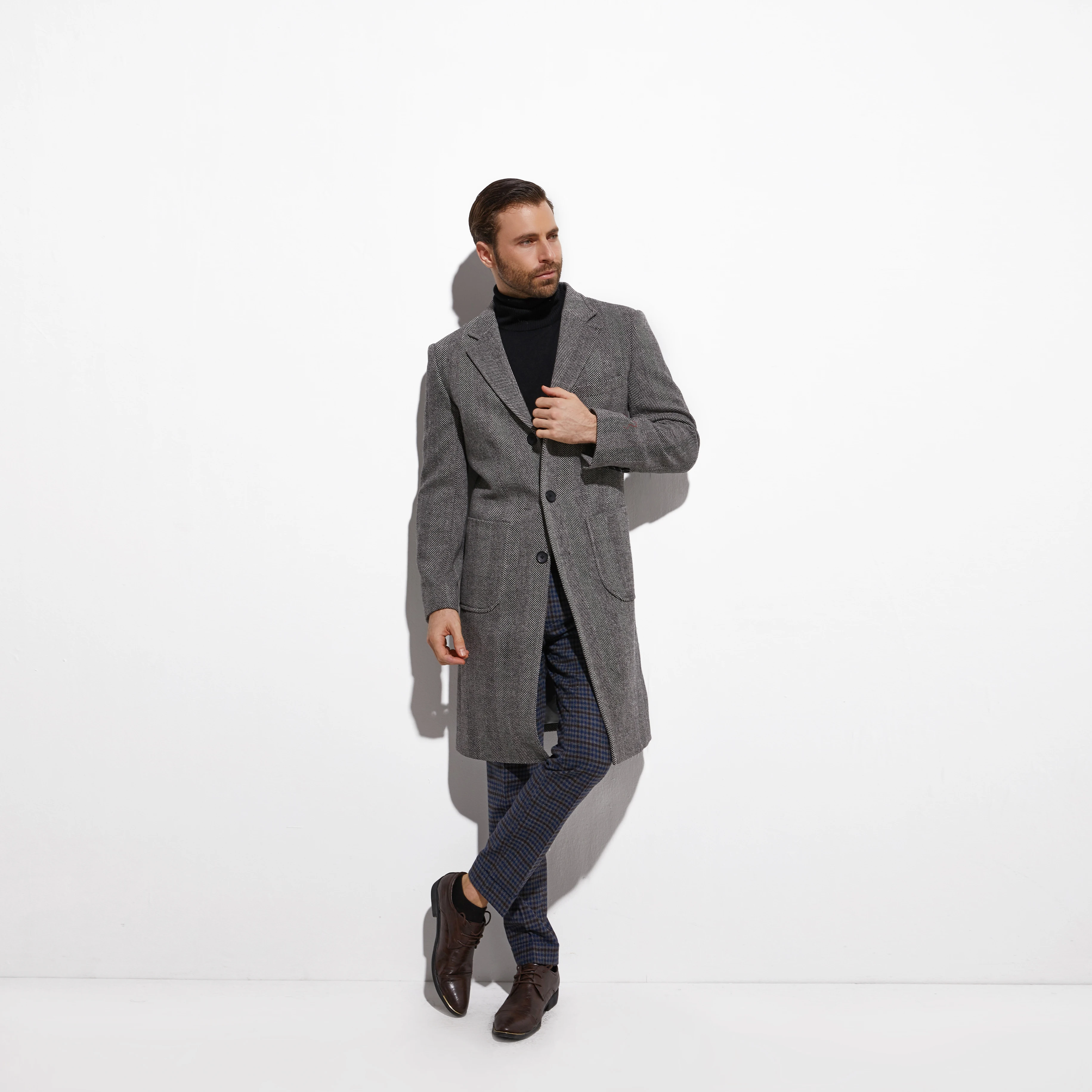 Top Trends: Elegant Tweed Topcoat Wide Grey Herringbone Long Coat Custom Made Warm Winter Autumn Long Jacket, Manteau Homme Fasion Design Shoppable Styles - Image 3