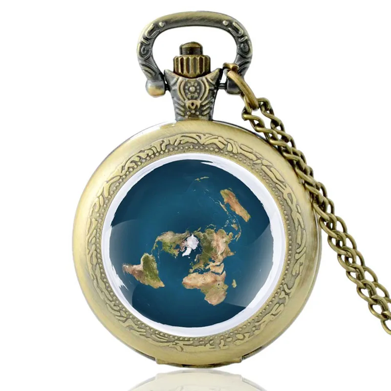 Top Trends: Unique The Earth Is Flat Bronze Vintage Quartz Pocket Watch Men Women Pendant Necklace Hours Clock Gifts Shoppable Styles