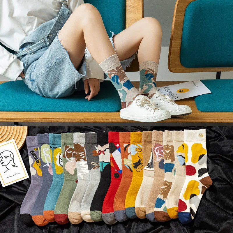 Top Trends: 2021 Women's Tube Trendy Socks Street Japanese And Korean Version Of Pure Cotton Art Creative Trend Socks Shoppable Styles