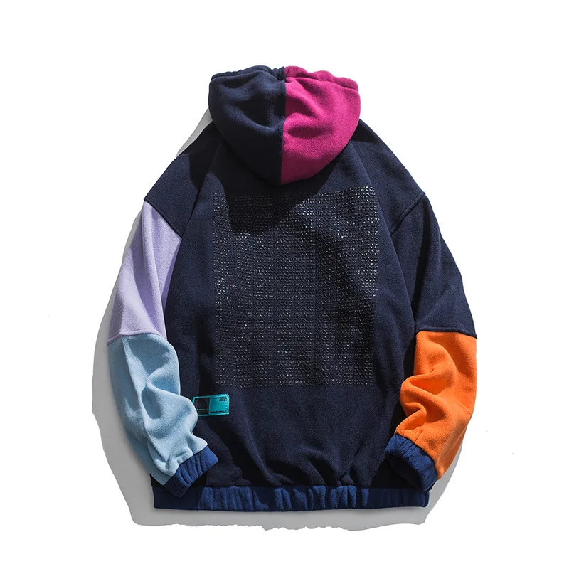 Top Trends: 2023 Winter Fleece Hoodies Sweatshirt Men Hip Hop Color Block Patchwork Pullover Hoodie Streetwear Tops Oversize WE141 Shoppable Styles - Image 2