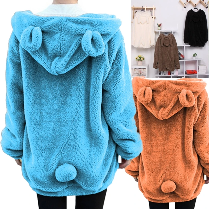 Top Trends: ZOGAA Women's Winter Loose Fluffy Bear Ear Hoodie Jacket Shoppable Styles