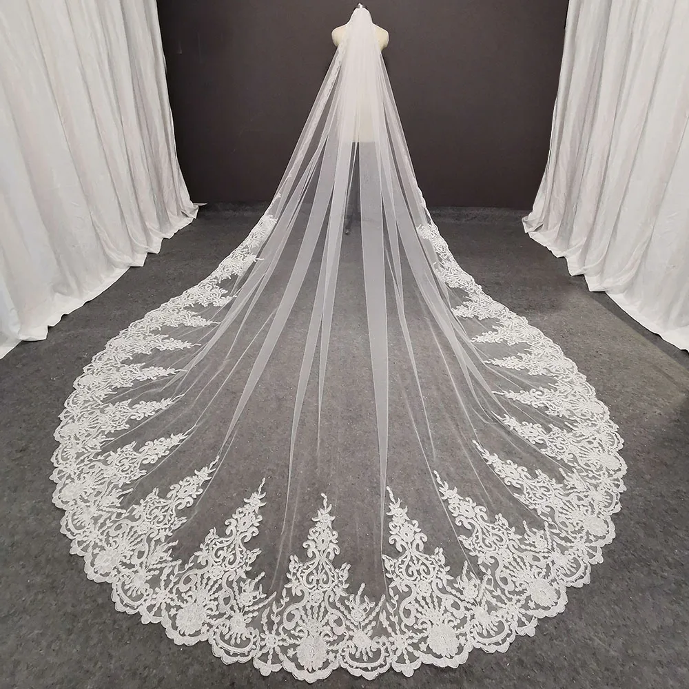 Top Trends: Real Photos Long Lace Bridal Veil With Comb 3.5 Meters 1 Layer Cathedral White Iovry Wedding Veil Wedding Accessories Shoppable Styles