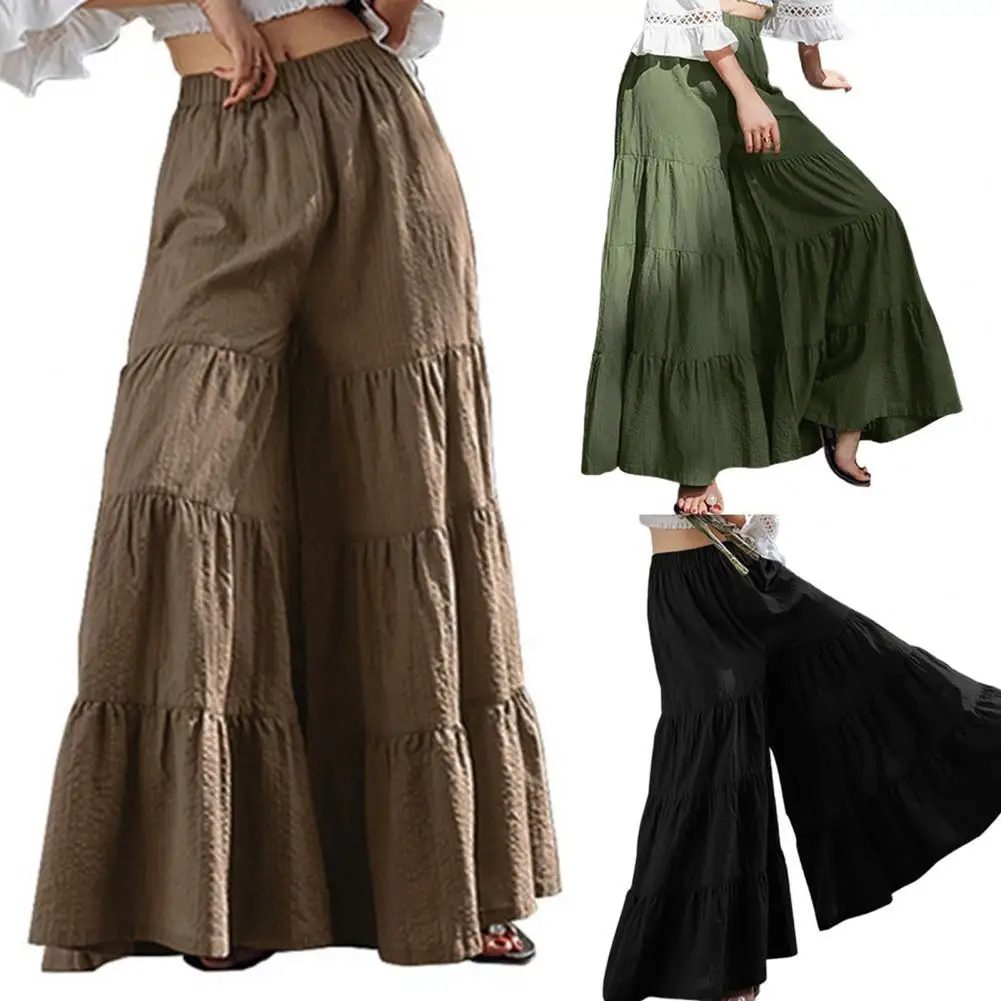 Top Trends: Vintage Trousers Skirt Ankle-length Sliced Craft Women Wide Leg Pants Layered Skirt For Outdoor  Elastic Waist  Plus Size Shoppable Styles