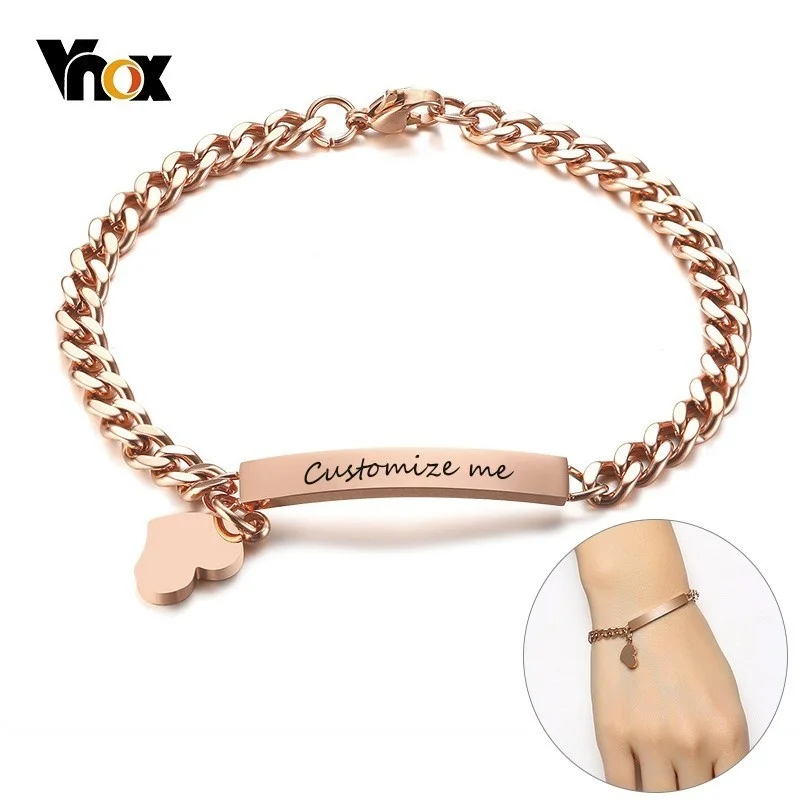 Top Trends: Vnox Free Engraving Custom Bracelets For Women Girl 585 Rose Gold Stainless Steel Elegant Female Jewels Personalize Gift For Her Shoppable Styles