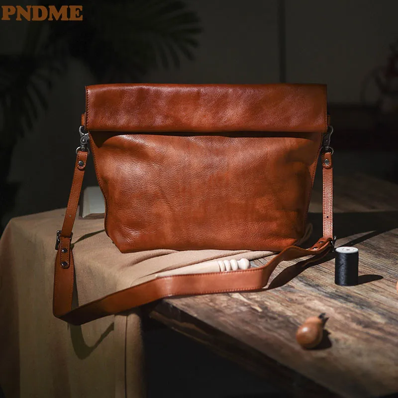 Top Trends: PNDME Designer Original Natural Genuine Leather Men&#039;s Messenger Bag Fashion Daily Real Cowhide Folding Anti-theft Shoulder Bag Shoppable Styles