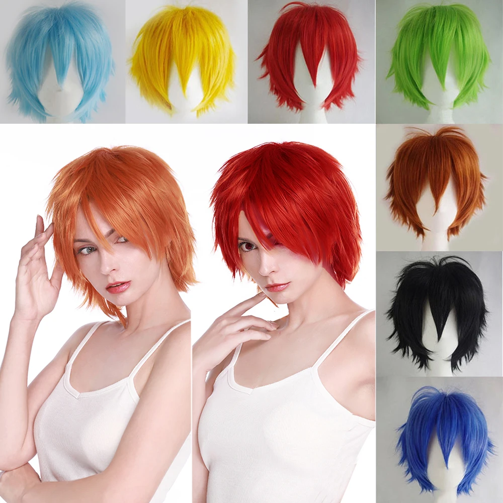 Top Trends: HAIRRO Short Cosplay Wig Red Pink Blue Brown White Grey Hair Wigs Synthetic Straight Costume Wig For Christmas Party Shoppable Styles