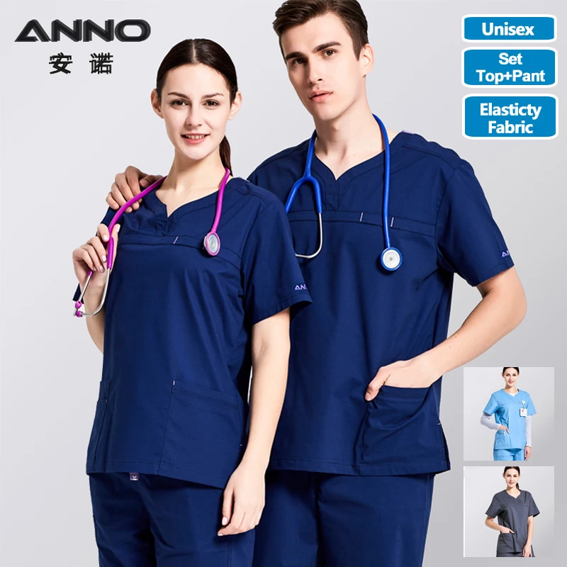 Top Trends: ANNO Nursing Uniforms Elastic Spandex Clinics Suit Female Male Scrubs Hospital Clothing Breathable Cloth Heathy Beauty Wear Shoppable Styles