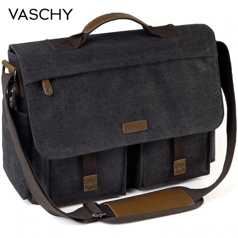 Top Trends: VASCHY Messenger Bag For Men Vintage Water Resistant Waxed Canvas 15.6 Inch Laptop Briefcase Padded Shoulder Bag For Men Women Shoppable Styles