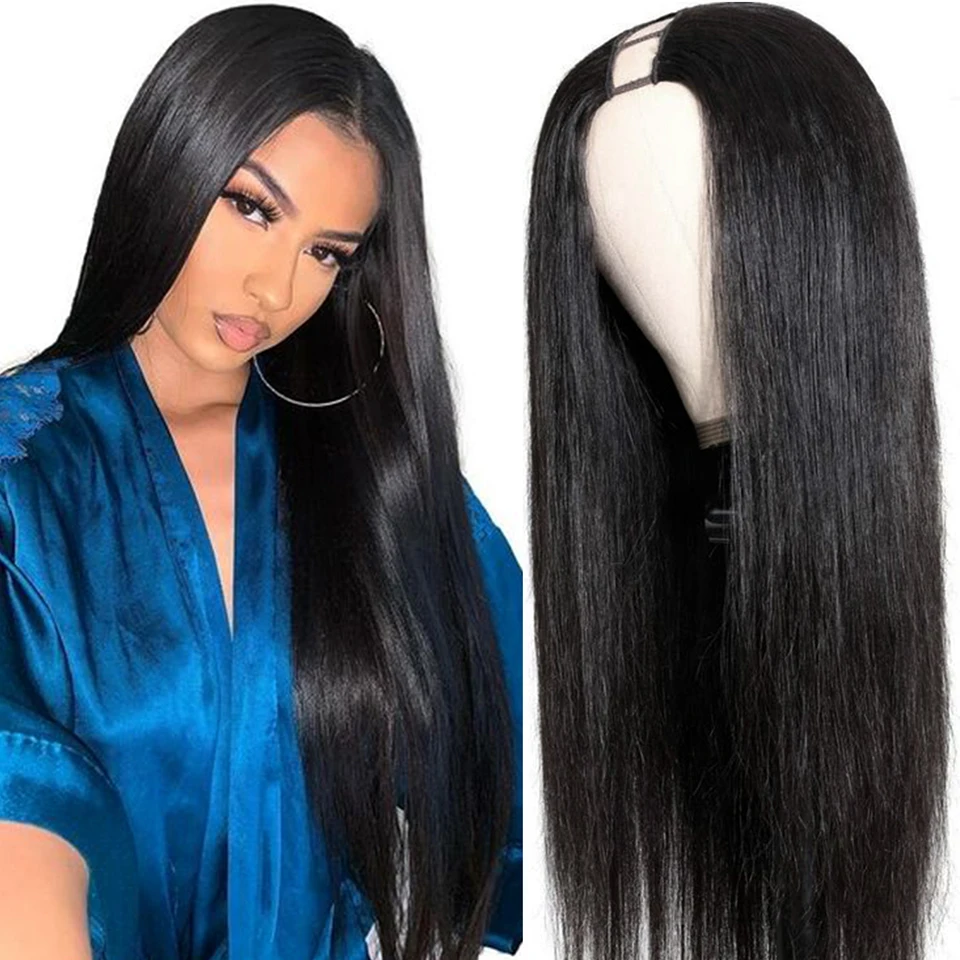 Top Trends: 30 32 Inch Cheap Long Bone Straight U Part Wig Human Hair For Black Women Glueless Brazilian Remy U Part Human Hair Half Wigs Shoppable Styles