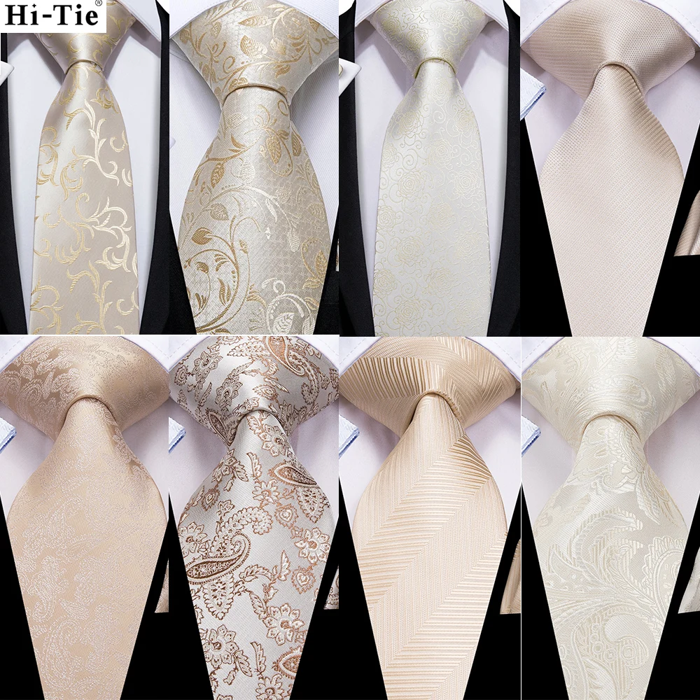 Top Trends: Hi-Tie Champagne Beige Floral Solid Design Silk Wedding Tie For Men Quality Hanky Cufflink Fashion Nicktie Business Dropshipping Shoppable Styles