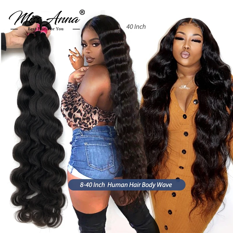 Top Trends: Missanna Body Wave Bundles Human Hair Brazilian Weaving Natural Black 3 4 Bundles Deal 38 40 Inch Raw Hair Extensions Shoppable Styles