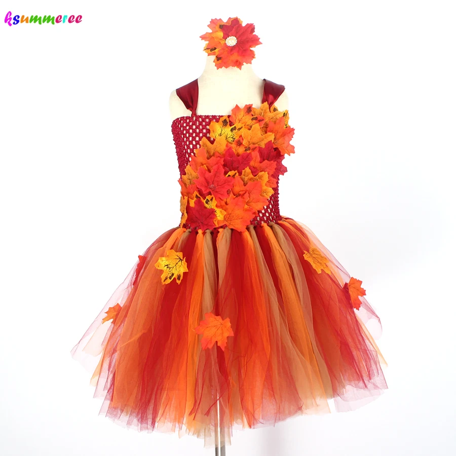 Top Trends: Autumn Fairy Girls Tutu Dress Maple Leaves Kids Tulle Dress With Headband Children Flower Dresses For Halloween Christmas Shoppable Styles - Image 5