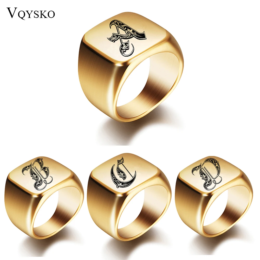 Top Trends: New Mens Rings With Letter Stamp Fashion Gold 18mm Male Stainless Steel Initial Jewelry Wide Ring For Man Party Accessories Shoppable Styles