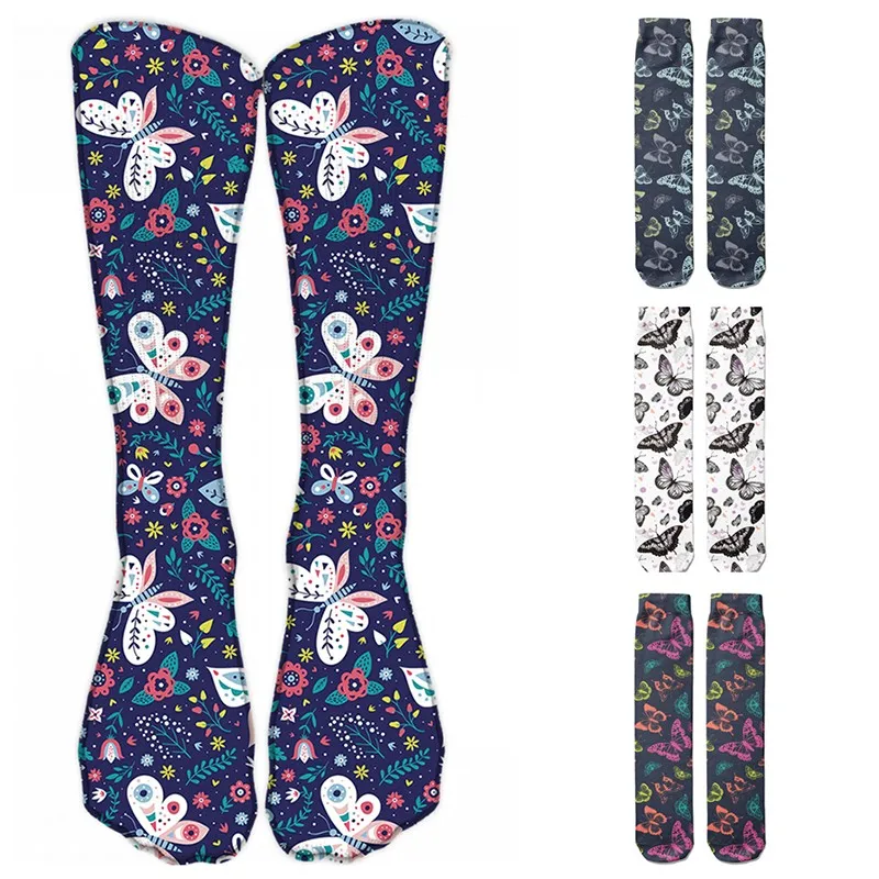 Top Trends: Butterfly Printed Women&#039;s Long Socks Fashion Colorful Thigh High Socks For Female Happy Harajuku Compression Cotton Soft Socks Shoppable Styles